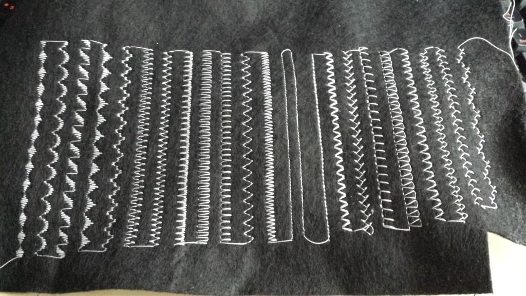 A swatch of all the different stitch patterns on the machine.