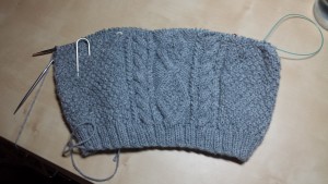 Cable knit sweater for my nephew. 1 ball used.