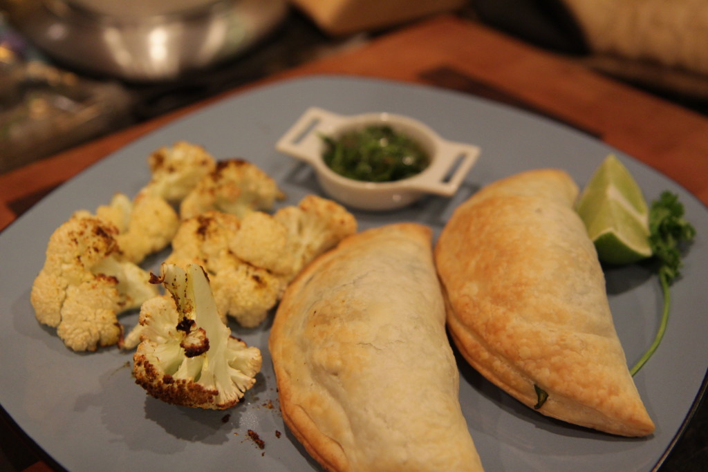 Cauliflower, samosas, and chutney